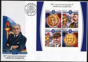 SOLOMON ISLANDS 2017  80th MEMORIAL OF PIERRE DE COUBERTIN OLYMPIC  SHEET  FDC