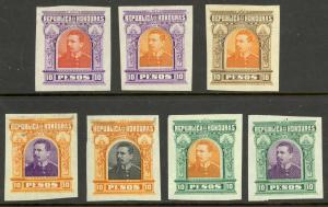 HONDURAS 1891 10 Pesos President Bogran Imperf. Color Trials 7 Different Sc 64CT