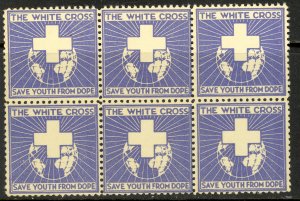 USA c1930s THE WHITE CROSS Anti Marijuana / Anti Drugs Campaign Label BLK 6 MNH