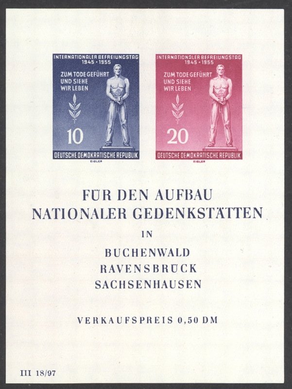 GDR Sc# 237a MNH Souvenir Sheet 1955 Monument to the Victims of Fascism