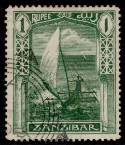 ZANZIBAR GV SG255, 1r yellow-green, FINE USED. Cat £21. WMK ROSETTES