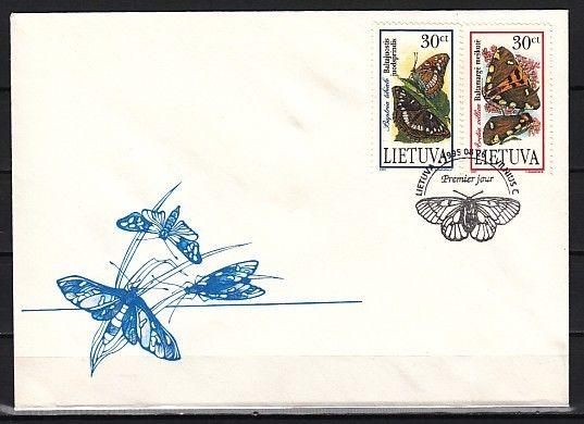 Lithuania, Scott cat. 519-520. Endangered Butterflies issue. First day cover.