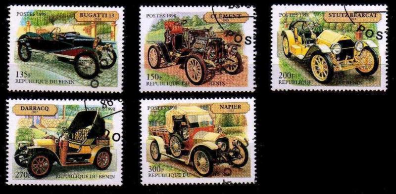 Benin 1998 set of 5 SC #1101-1105 Antique Autos Set Cancelled-To-Order.
