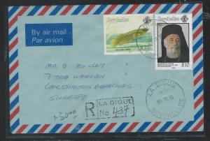 SEYCHELLES (P1210B) 1996  3.5R FISH+10R PRIEST  ON COVER REG FROM LA DIGUE TO UK