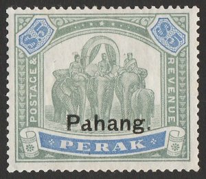 MALAYA - PAHANG 1898 Elephants $5, variety 'short top of 1st a in Pahang'.