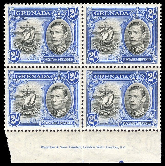 Grenada 1938 KGVI 2s WATERLOW & SONS Imprint block of four MNH. SG 161a.