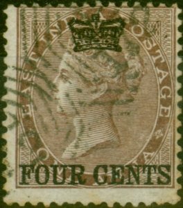 Straits Settlements 1867 4c on 1a Deep Brown SG4 Fine Used