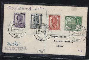 SOMALILAND COVER (PP0312B)   KGVI GOAT  6A+8A+12A+1R REG HARGEISA TO ADEN 