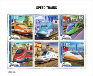 Liberia - 2022 Speed Trains on Stamps - 4 Stamp Sheet - LIB220116a