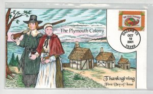 2001 COLLINS HANDPAINTED FDC 3546 THANKSGIVING PILGRIMS AT PLYMOUTH COLONY