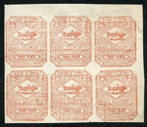 SGCD19 3d Brown Red Edinburgh and Leith Circular Delivery Stamp Block 6 No Gum