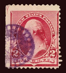 US Scott 220 1890 fancy cancel geometric wheel of fortune purple, guide arrow