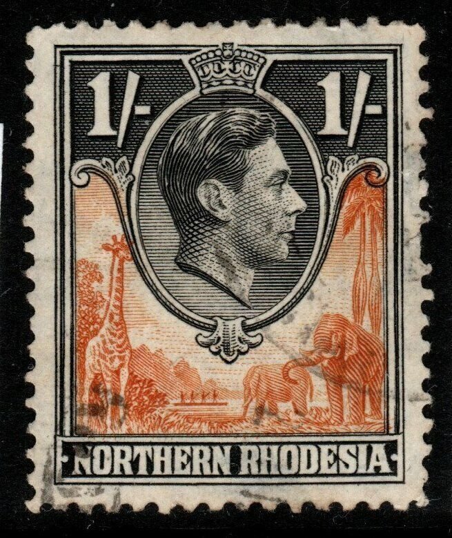 NORTHERN RHODESIA SG40 1938 1/= YELLOW-BROWN & BLACK FINE USED