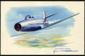 Marcel Dassault Ouragan French Fighter Bomber Airplane Postal Card Jean Masso