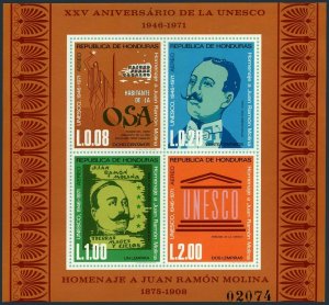 Honduras C530a imperf,MNH.Mi Bl.24B. UNESCO,25th Ann.1971.Juan Ramon Malina,poet