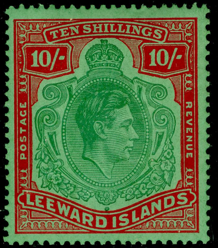 LEEWARD ISLANDS SG113b, 10s green & red/green, LH MINT. Cat £150.