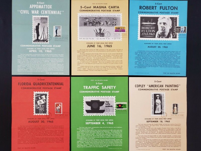 1964,65 Vintage USPS Bulletin Board Poster Folded w/ FDI Cancel Lot of 10