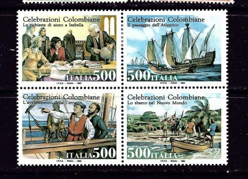 Italy 1880a Hinged 1992 Christopher Columbus block of 4