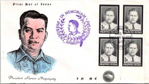 Philippines FDC 1957 - Ramon Magsaysay - 4x5c Stamp - Block - F43284