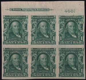 #314 Mint LH, VF, Plate number block of 6, imprint, 5 NH, 1 XXLH (CV $14 - ID...