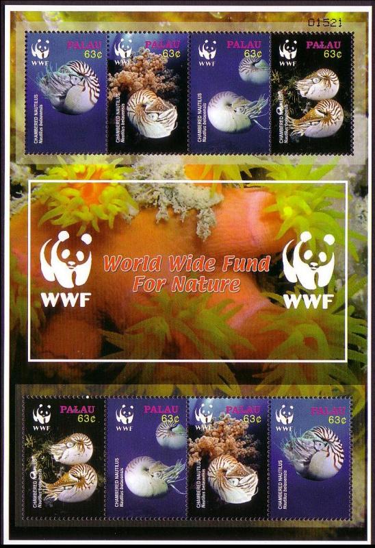 Palau WWF Chambered Nautilus Sheetlet of 2 sets SG#2153-2156 MI#2530-2533 SC#853