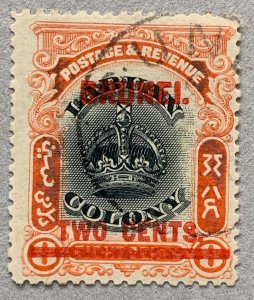 Brunei 1906 2c on 8c Labuan Crown, used.  Scott 3, CV $80.00. SG 13