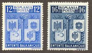 Romania Scott 504-05 MNHOG - 1940 The Balkan Entente Set - SCV $2.50