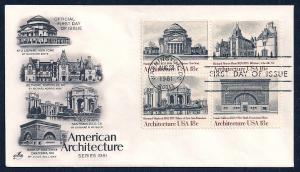 UNITED STATES FDC 18¢ Architecture BLOCK 1981 ArtCraft