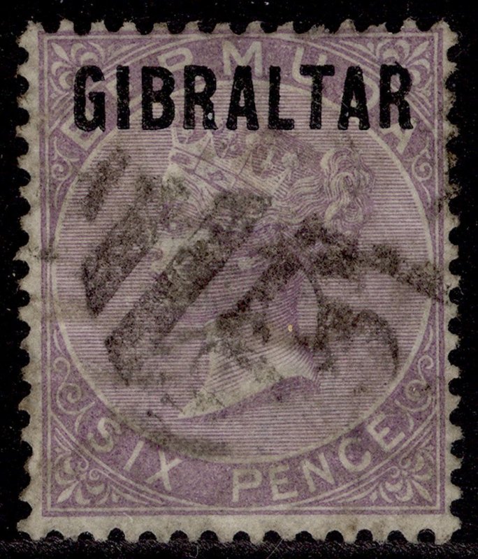 GIBRALTAR QV SG6, 6d deep lilac, FINE USED. Cat £225.