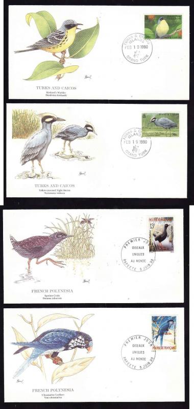 Flora & Fauna of the World #187-Birds-Warbler-Crake-Lorikeet-four different FDCs