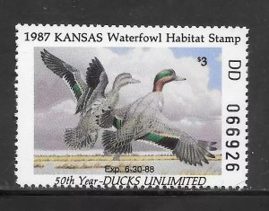 KS1 1987 KANSAS 1st State Duck Stamp (COHLEACH) OGNH-OFFER?
