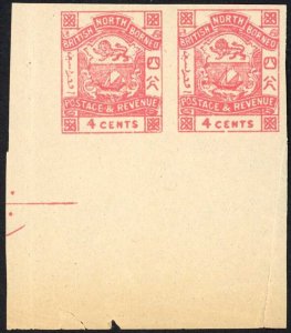 North Borneo SG40b 4c Rose-pink IMPERF PAIR U/M (tear in margin) Cat 55 Pounds