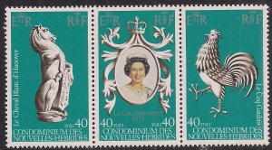 New Hebrides 1978 QE2 French Coronation Strip of 3 Umm SG F276 - F279 ( B63 )