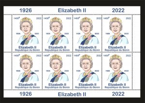 Stamps.  Queen Elizabeth II 1 sheet perforated 2022 year Benin NEW