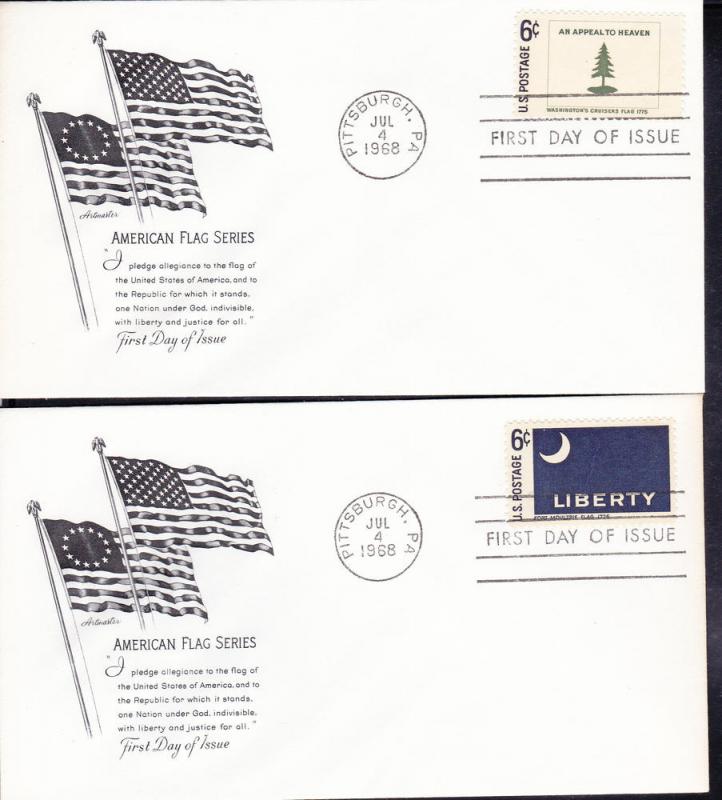 U.S. # 1345-1354, Historic Flags, Complete set, FDC