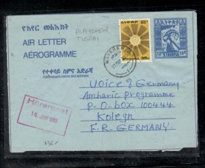 ETHIOPIA COVER (PP1009B) 1985 10C  GOAT AEROGRAM+35C MAYCHEW  TO GERMANY 