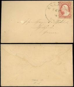 SEP 4 1858c ELKTON IND. Cds, Sent to Milford Conn, US Scott #25 w Sm Edge Faults