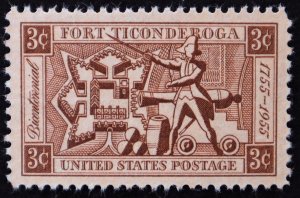 U.S. Mint Stamp Scott #1071 3c Ticonderoga, Superb Jumbo. Never Hinged. A Gem!