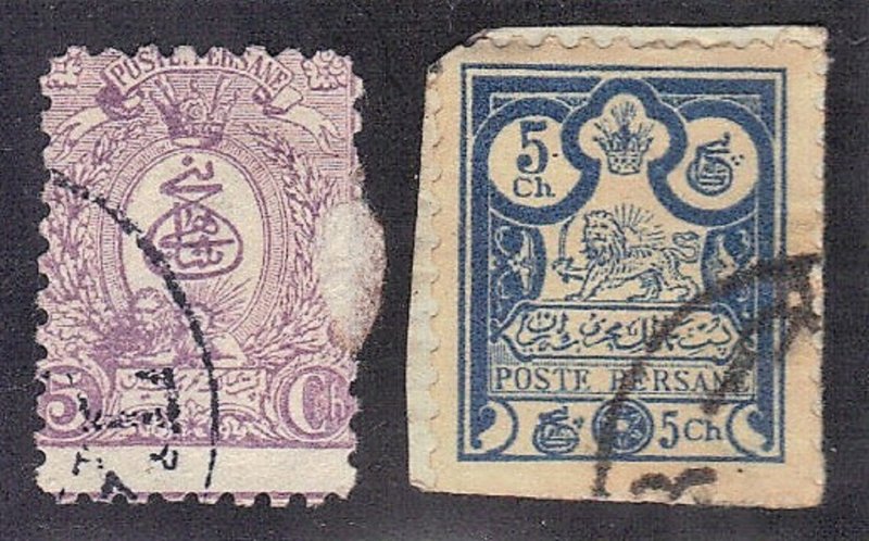 IRAN SCOTT #75,83 USED 5c 1889-91