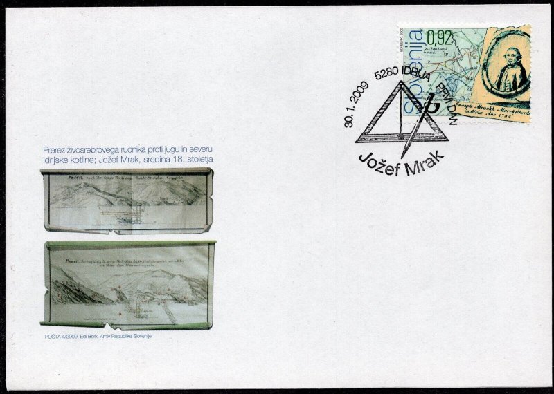 704 - SLOVENIA 2009 - Jozef Mrak - Slovene Cartographer - Maps - FDC