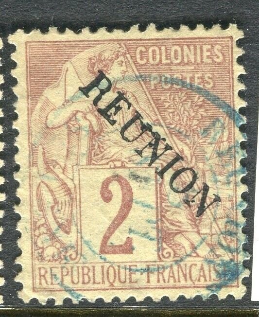 FRENCH COLONIES; REUNION 1890s classic Optd. issue used 2c. value