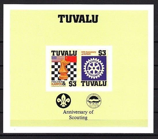 Tuvalu, Scott cat. 352. Chess and Rotary, IMPERF s/sht. Scout logo in design. ^