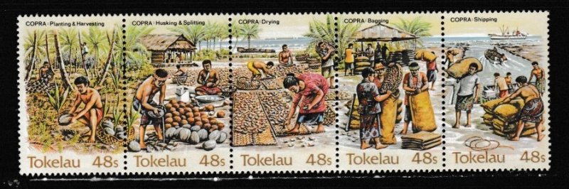 Tokelau # 103, Copra Industry, Strip of 5 Different, Mint NH, 1/2 Cat.