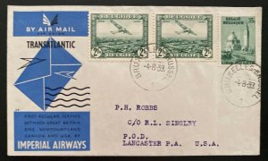 1939 Bruxelles Belgium First Trans Atlantic Flight Cover FFC to Lancaster PA Usa