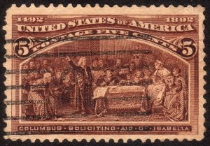 1893, US 5c, Columbus Soliciting Aid, Used, Sc 234