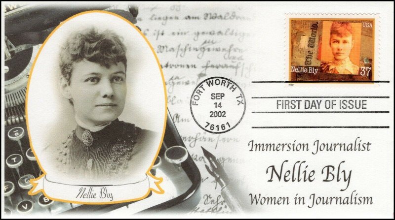 AO-3665, 2002, Women in Journalism, Nellie Bly,  FDC, Add-on Cachet, SC 3665