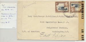 KUT (MOMBASA) TO USA 1944 CENSOR (UNLISTED R/12) COVER,2sh RATE SCARCE(SEE BELOW