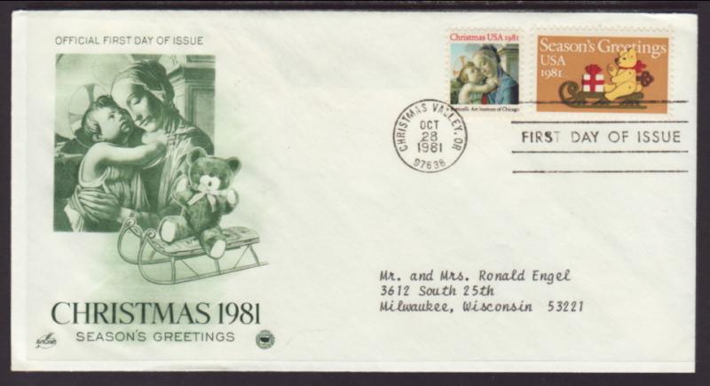 US Christmas Combo 1981 PCS Typed FDC BIN