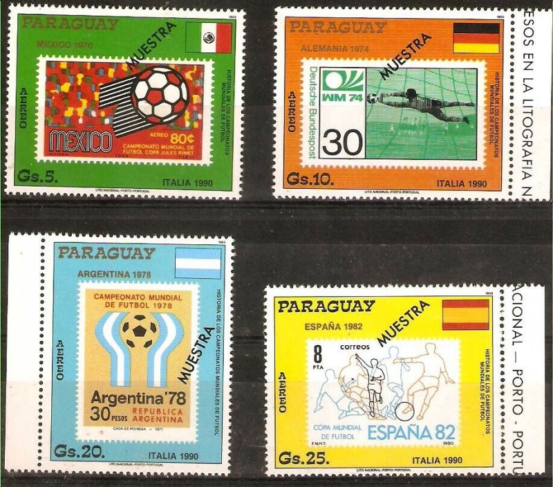 PARAGUAY 1988 FOOTBALL SOCCER WORLD CUP ITALY SPECIMEN MUESTRA SET+MS Mi 4268-72