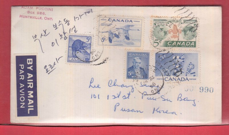 25 cen airmail rate to KOREA with receiver Canada cover 1958